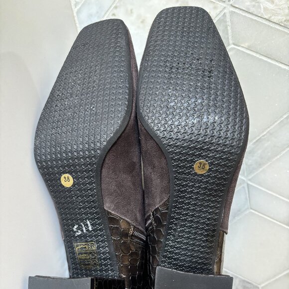 Ron White 38/7.5 Ankle Boot Zipper Block Heel Linzi Brown Croc Cashmere Suede - Picture 9 of 11